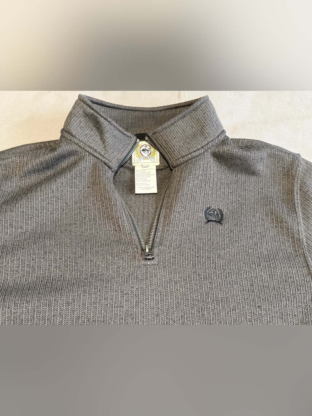 Cinch Pullover Mens XL Gray Quarter Zip Long Sleeve Herringbone Pullover